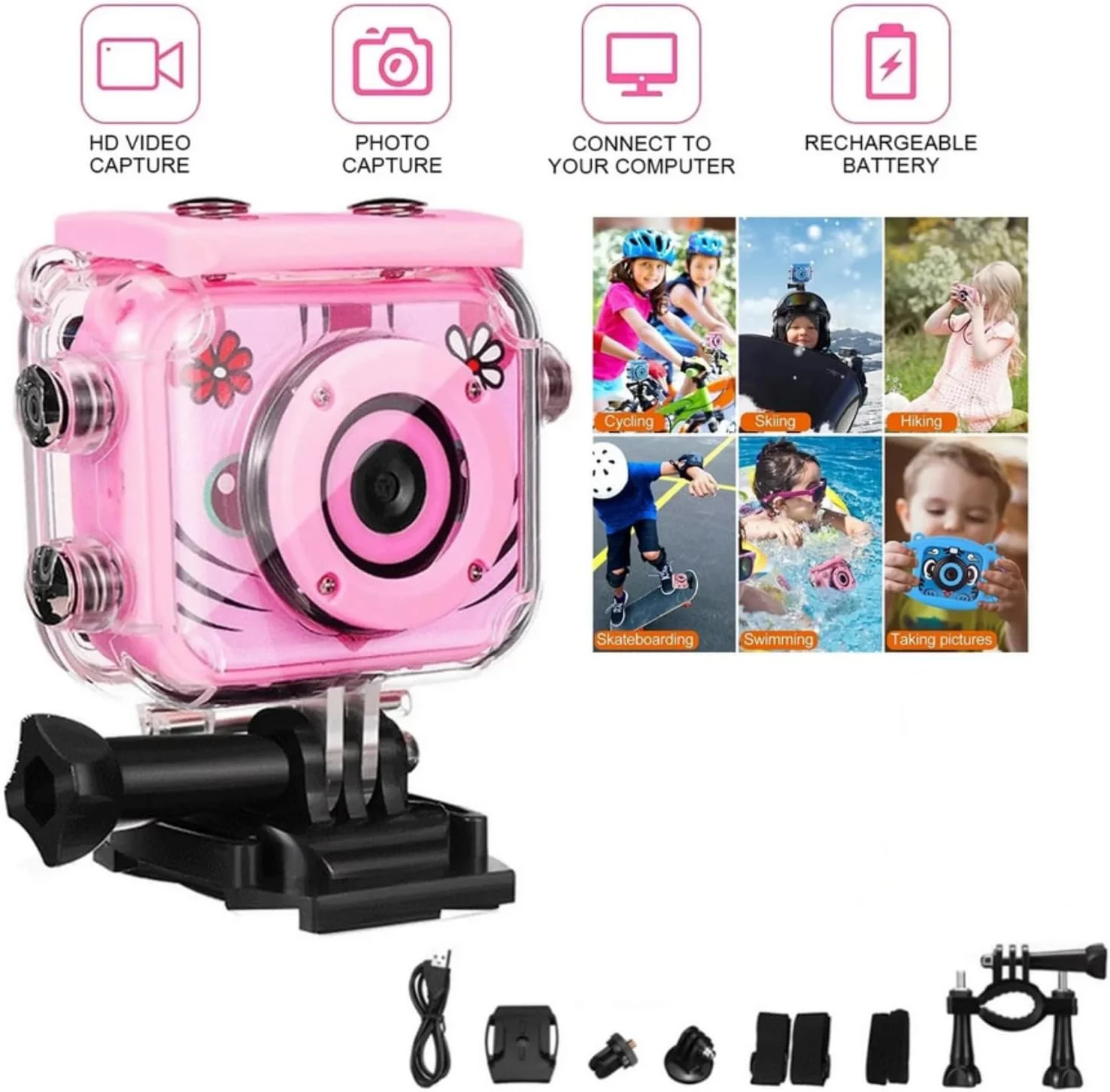 دوربین کودکانه ضد آب SKEIDO با صفحه نمایش LCD 2.0 اینچی، دوربین دیجیتال عکس و فیلم 1080P، ضبط کننده زیر آب، هدیه تولد و تعطیلات (صورتی) دوربین کودکانه ضد آب SKEIDO با صفحه نمایش LCD 2.0 اینچی، دوربین دیجیتال عکس و فیلم 1080P، ضبط کننده زیر آب، هدیه تولد و تعطیلات (صورتی)