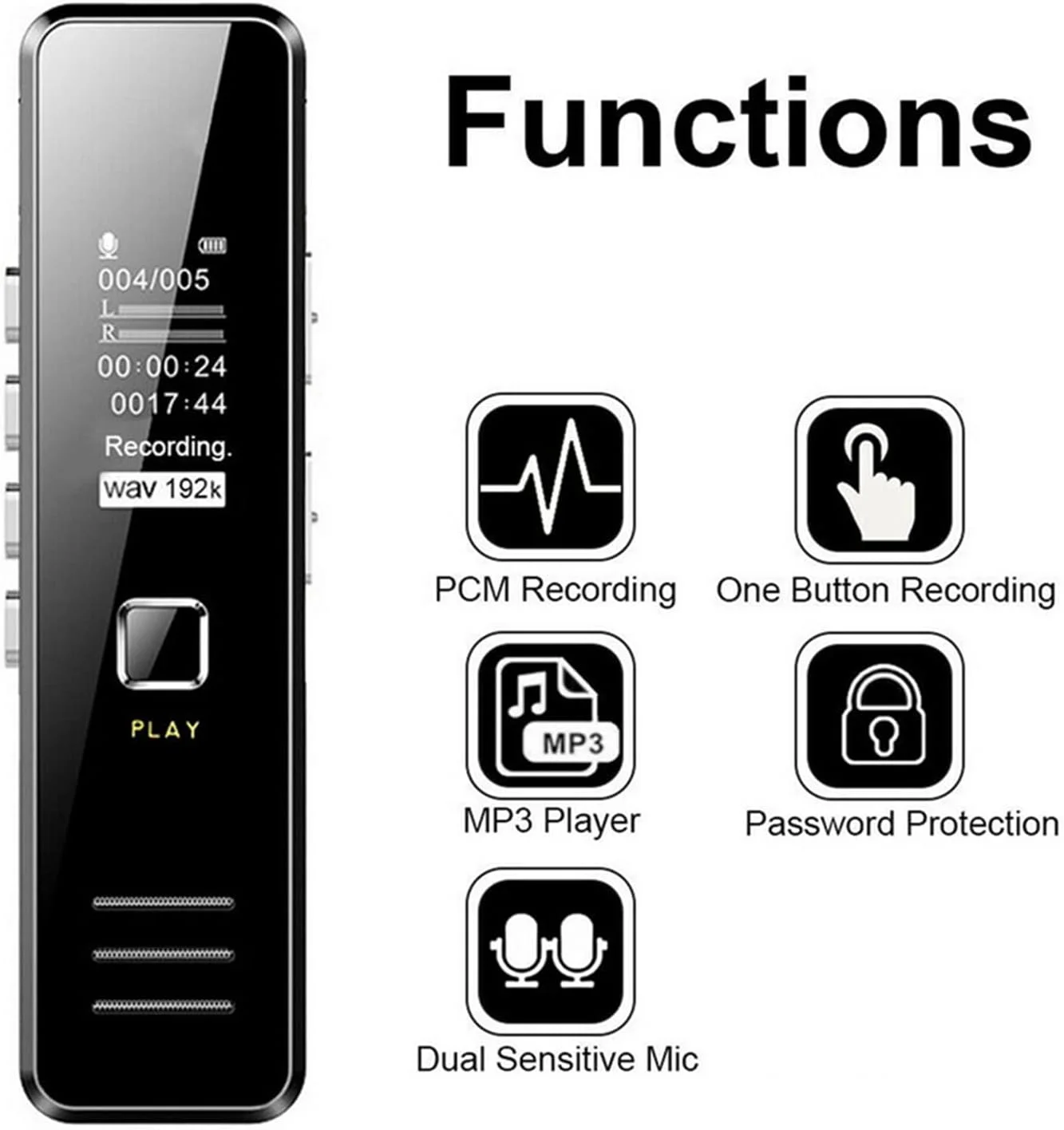 ضبط کننده صدای دیجیتال SKEIDO با بلندگو، 8 گیگابایت، USB قابل شارژ، پخش صدا، پخش کننده MP3، کاهش نویز، ضبط از راه دور