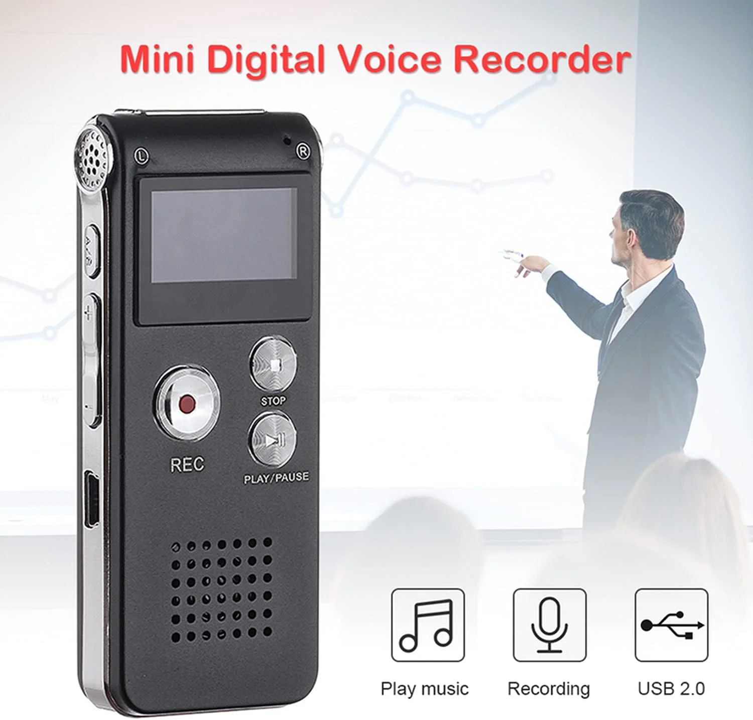 دستگاه ضبط صدای دیجیتال فعال با صدا SKEIDO Professional 8GB، ضبط کننده صدای قابل حمل MP3 پلیر، قلم ضبط دیجیتال کوچک دستگاه ضبط صدای دیجیتال فعال با صدا SKEIDO Professional 8GB، ضبط کننده صدای قابل حمل MP3 پلیر، قلم ضبط دیجیتال کوچک
