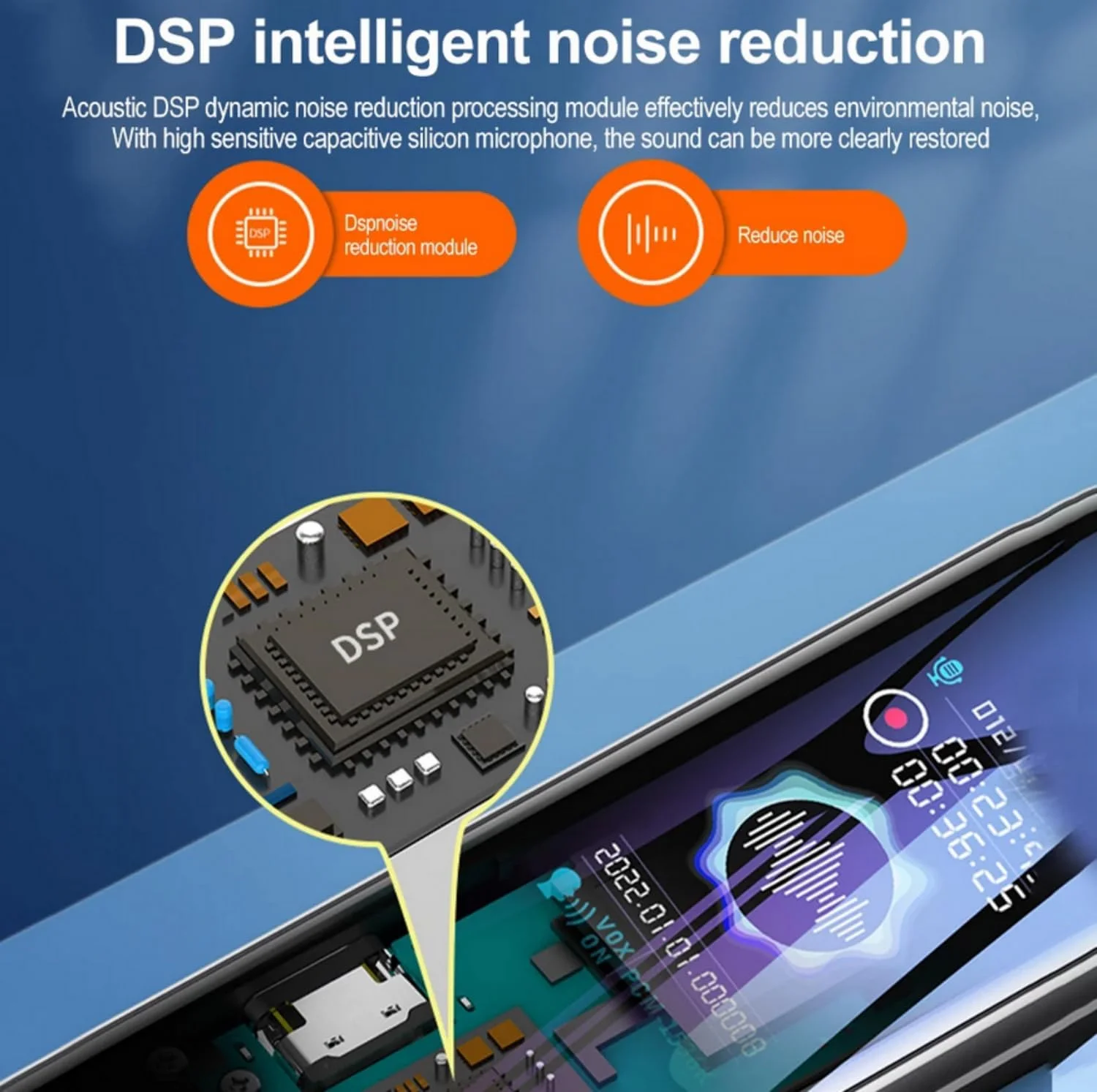 دستگاه ضبط صدای دیجیتال کوچک SKEIDO با حافظه 16 گیگابایت، ضبط کننده صدا 360 درجه، پخش کننده صوتی WAV MP3، دستگاه ضبط صدا با کاهش نویز، میکروفون های دوگانه