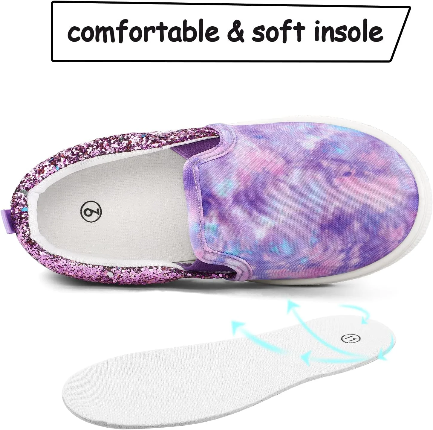 کفش کتانی بچه گانه K KomForme، مناسب دختران و پسران، مدل Slip On، جنس برزنت، مناسب پیاده روی، اکلیلی بنفش، سایز 1 بچه بزرگ