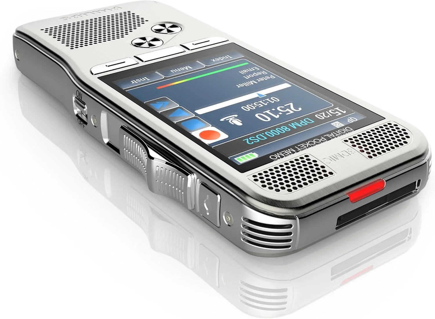 ضبط کننده صدای Philips Pocket Memo DVT8000/02 با سیستم میکروفون سه بعدی، باتری قابل شارژ و یادداشت برداری دیجیتال