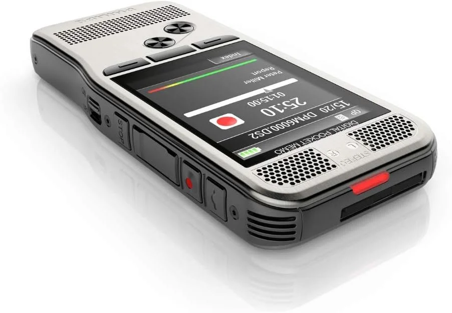 مجموعه ضبط و رونویسی Philips DPM6700/03 PocketMemo، دستگاه ضبط صدا DPM6000، پدال پایی ACC2330، هدفون استریو LFH0334 - SpeechExec Basic Dictate/Transcribe (شامل اشتراک 2 ساله)