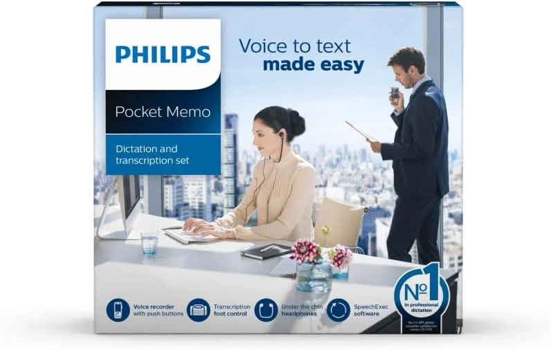 مجموعه ضبط و رونویسی Philips DPM6700/03 PocketMemo، دستگاه ضبط صدا DPM6000، پدال پایی ACC2330، هدفون استریو LFH0334 - SpeechExec Basic Dictate/Transcribe (شامل اشتراک 2 ساله)