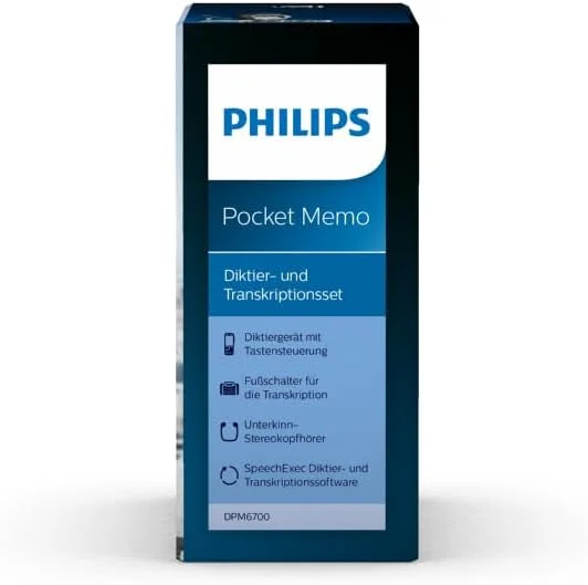 مجموعه ضبط و رونویسی Philips DPM6700/03 PocketMemo، دستگاه ضبط صدا DPM6000، پدال پایی ACC2330، هدفون استریو LFH0334 - SpeechExec Basic Dictate/Transcribe (شامل اشتراک 2 ساله)