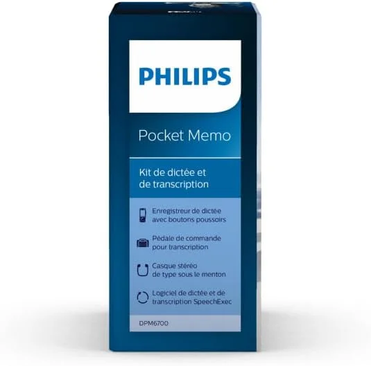 مجموعه ضبط و رونویسی Philips DPM6700/03 PocketMemo، دستگاه ضبط صدا DPM6000، پدال پایی ACC2330، هدفون استریو LFH0334 - SpeechExec Basic Dictate/Transcribe (شامل اشتراک 2 ساله)