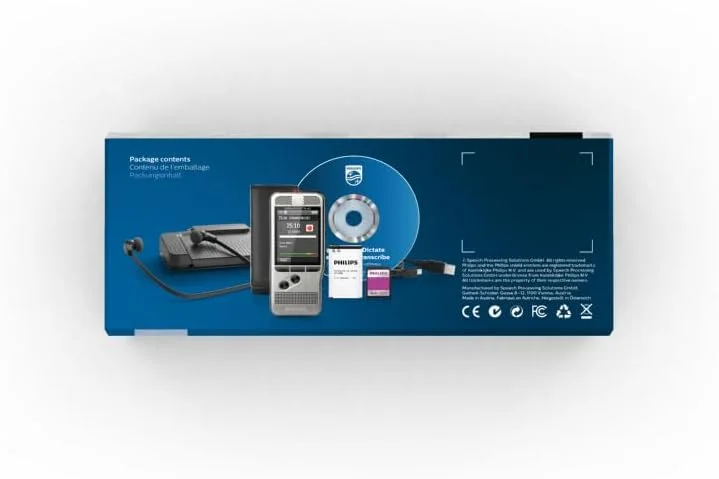 مجموعه ضبط و رونویسی Philips DPM6700/03 PocketMemo، دستگاه ضبط صدا DPM6000، پدال پایی ACC2330، هدفون استریو LFH0334 - SpeechExec Basic Dictate/Transcribe (شامل اشتراک 2 ساله)