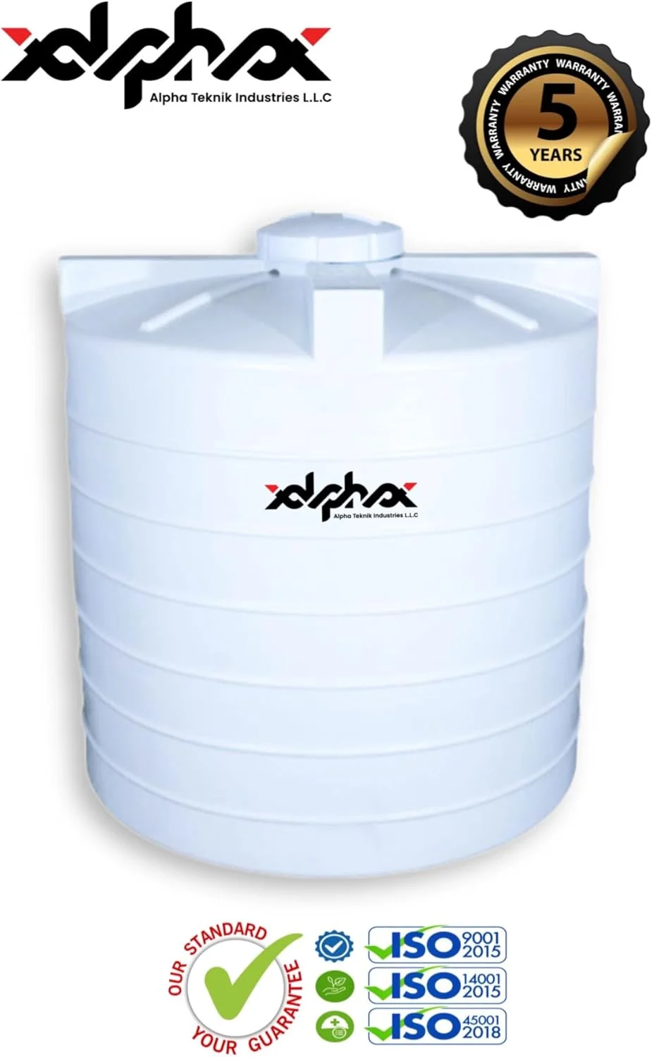 مخزن آب پلی اتیلن عمودی آلفا تکنیک 5700 لیتری (1500 گالن) | 3 لایه | 5 سال گارانتی | ساخت امارات