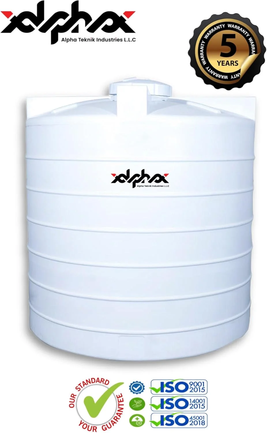 مخزن آب پلی اتیلن عمودی آلفا تکنیک 5700 لیتری (1500 گالن) | 3 لایه | 5 سال گارانتی | ساخت امارات
