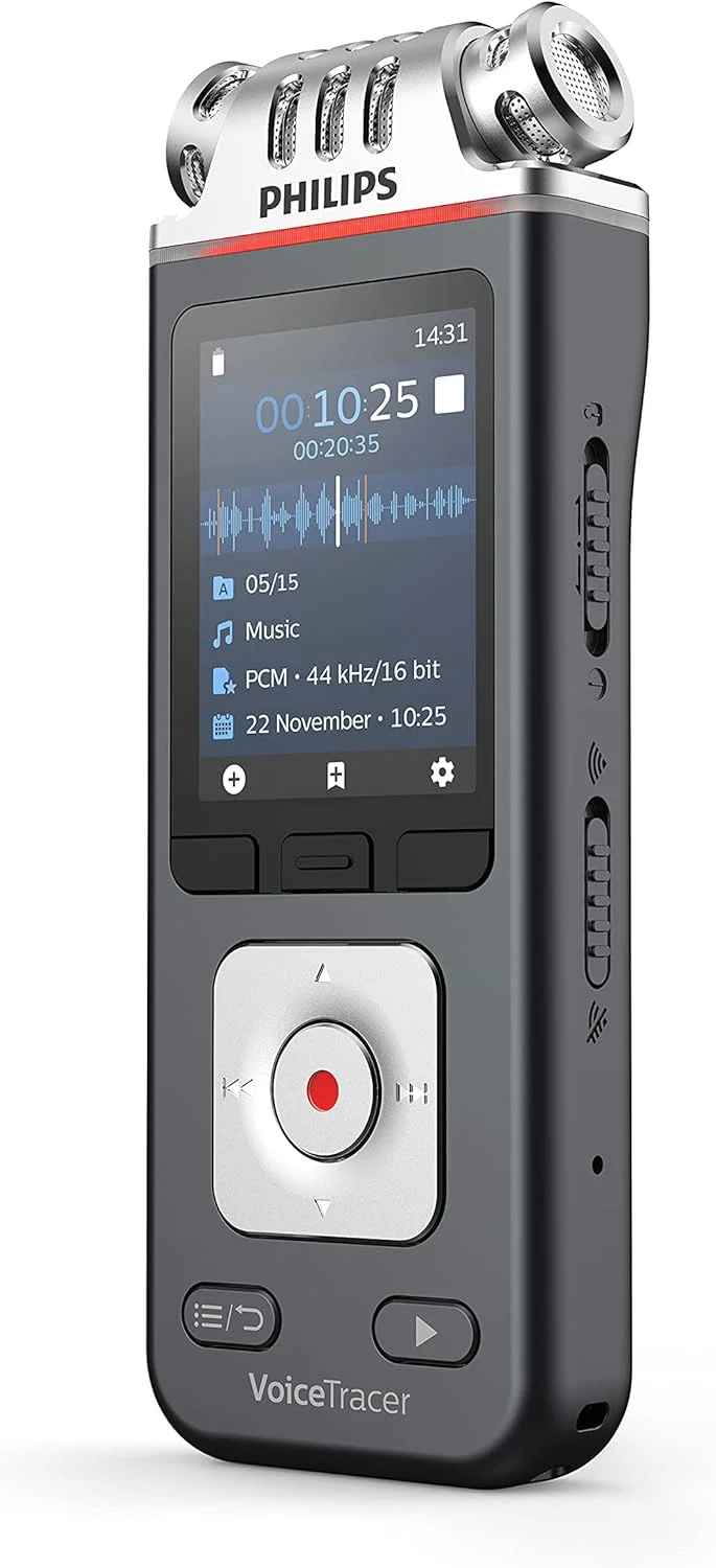 دستگاه ضبط صدا Philips Voice Tracer مدل DVT8110/00، ضبط دیجیتال جلسات، سه میکروفون با کیفیت بالا، باتری قابل شارژ
