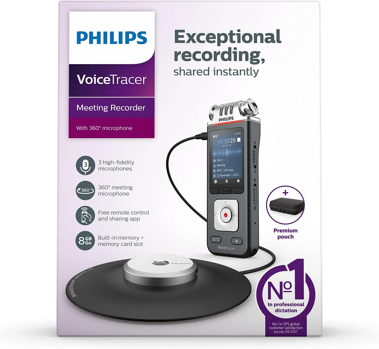 دستگاه ضبط صدا Philips Voice Tracer مدل DVT8110/00، ضبط دیجیتال جلسات، سه میکروفون با کیفیت بالا، باتری قابل شارژ
