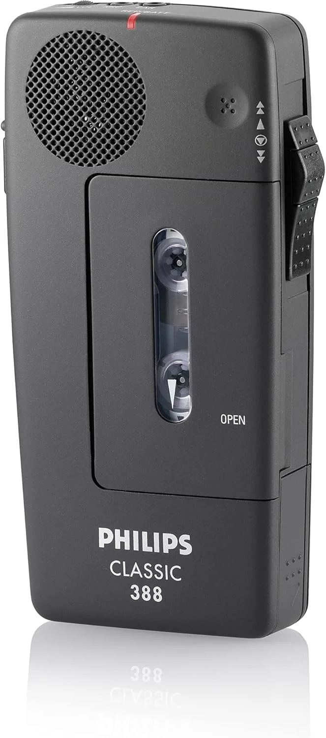 دستگاه ضبط صدا فیلیپس LFH0388 با نوار کاست کوچک آنالوگ، شامل 30 عدد نوار کاست کوچک و بند دستی - رنگ ذغالی