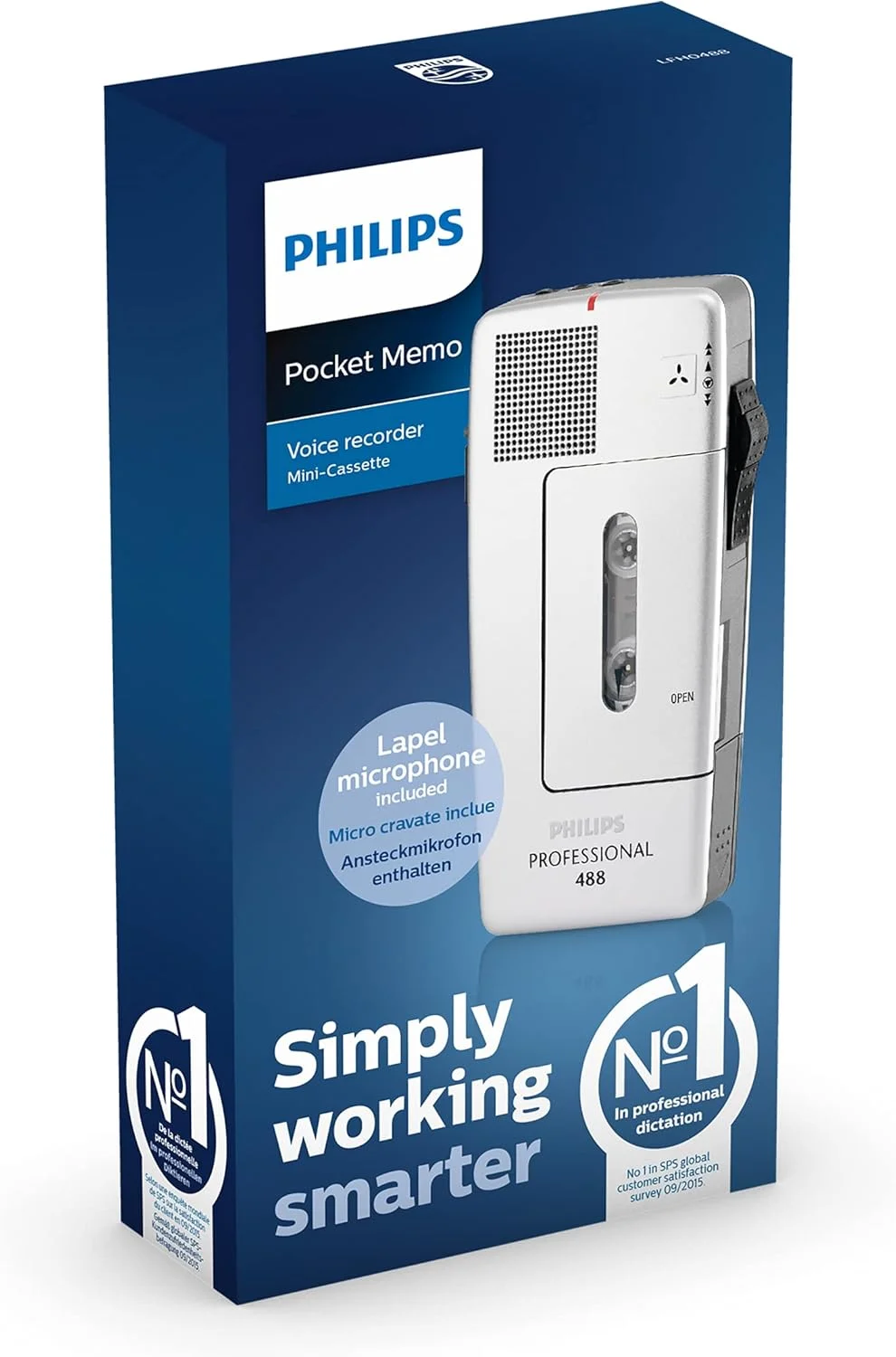 ضبط کننده صدای آنالوگ Philips Pocket Memo LFH0488 با نوار کاست کوچک (کلید کشویی، حساسیت میکروفون قابل انتخاب، کنترل ضبط خودکار، فعال سازی صوتی، صدای پایان نامه) نقره ای
