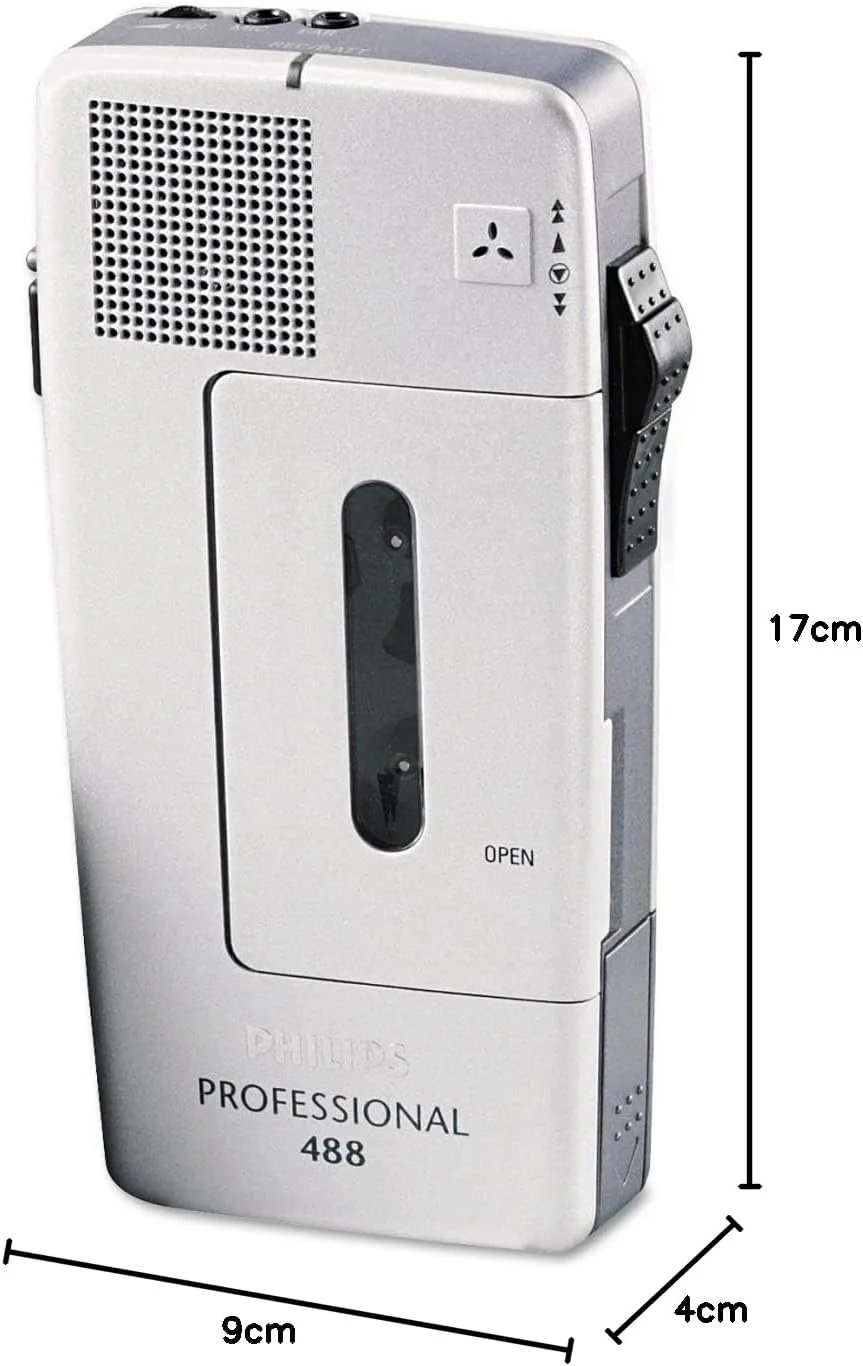 ضبط کننده صدای آنالوگ Philips Pocket Memo LFH0488 با نوار کاست کوچک (کلید کشویی، حساسیت میکروفون قابل انتخاب، کنترل ضبط خودکار، فعال سازی صوتی، صدای پایان نامه) نقره ای