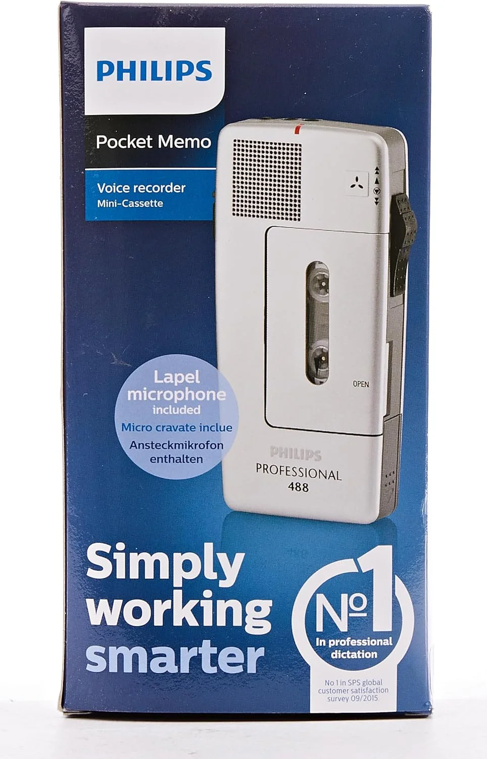 ضبط کننده صدای آنالوگ Philips Pocket Memo LFH0488 با نوار کاست کوچک (کلید کشویی، حساسیت میکروفون قابل انتخاب، کنترل ضبط خودکار، فعال سازی صوتی، صدای پایان نامه) نقره ای