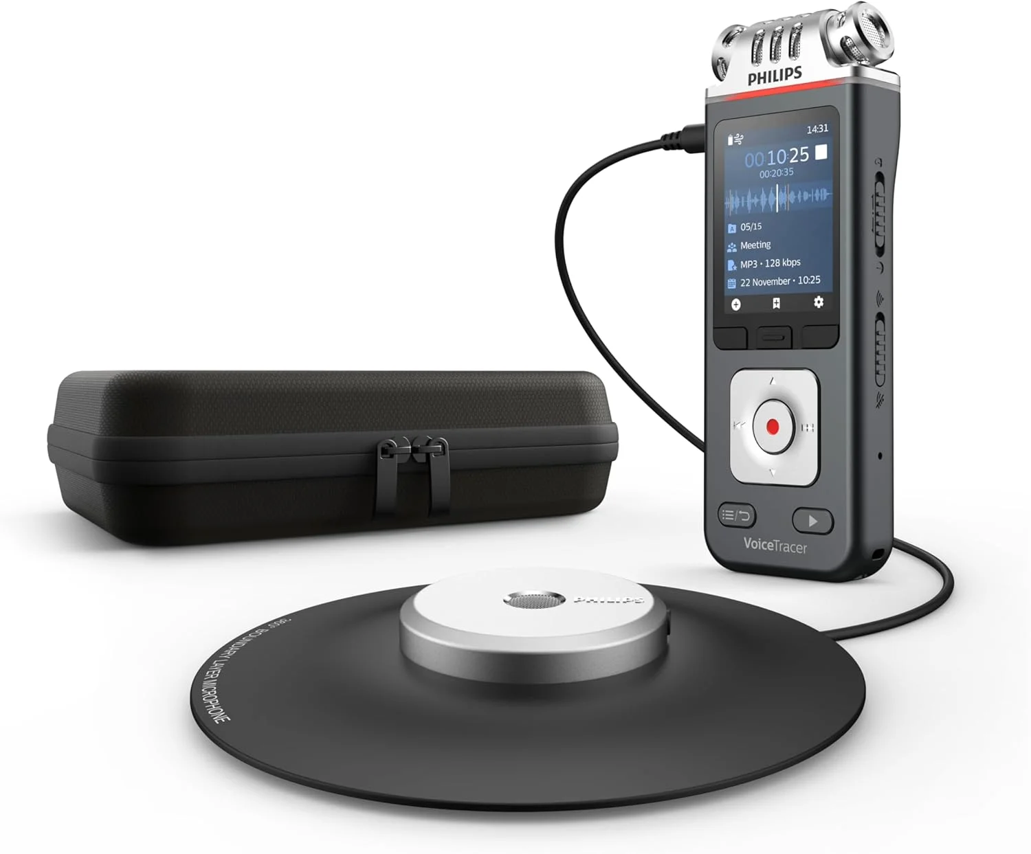 ضبط کننده صدا Philips VoiceTracer DVT8115، 8 گیگابایت، MP3 و PCM، میکروفون جلسه، ضبط جلسات فوق العاده. تشخیص گفتار چند بلندگو Sembly AI، ایجاد خلاصه ها، صورتجلسه و لیست کارها