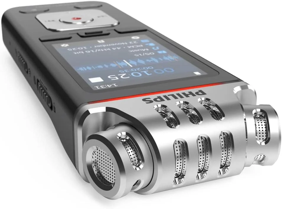 ضبط کننده صدای Philips Voicetracer با کیت فیلمبرداری DVT7110، پایه دوربین DSLR، 8 گیگابایت، برنامه تلفن هوشمند (Android/Ios)