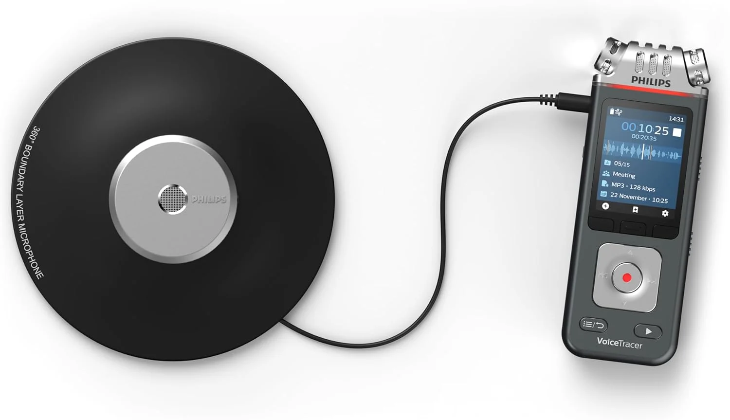 ضبط کننده صدا Philips VoiceTracer DVT8115، 8 گیگابایت، MP3 و PCM، میکروفون جلسه، ضبط جلسات فوق العاده. تشخیص گفتار چند بلندگو Sembly AI، ایجاد خلاصه ها، صورتجلسه و لیست کارها