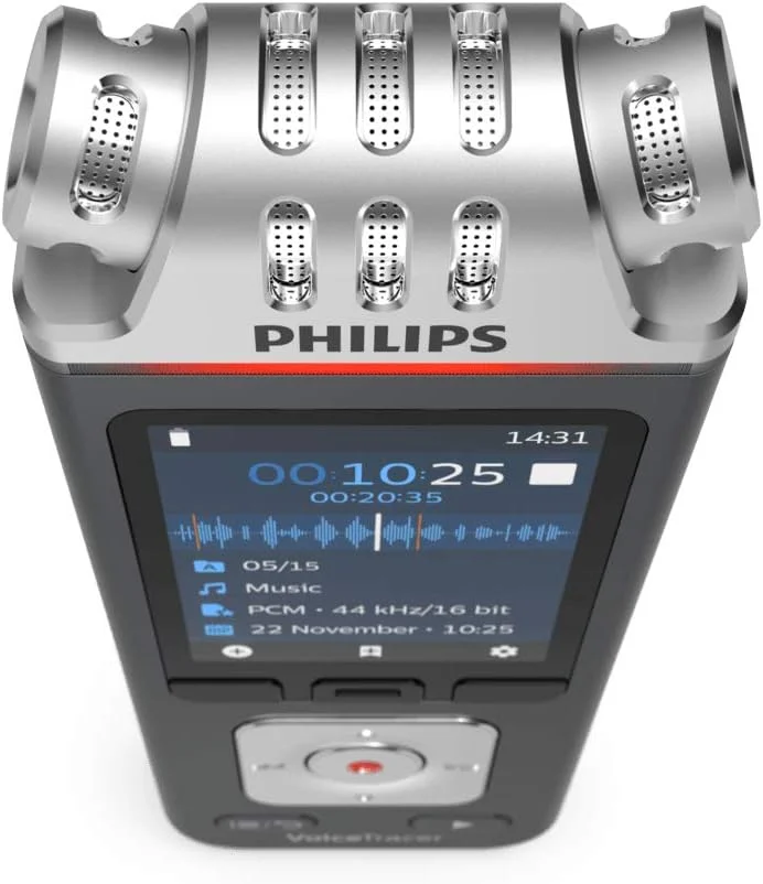 ضبط کننده صدای Philips Voicetracer با کیت فیلمبرداری DVT7110، پایه دوربین DSLR، 8 گیگابایت، برنامه تلفن هوشمند (Android/Ios)
