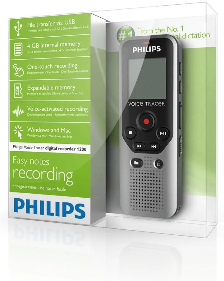 ضبط کننده صدای دیجیتال 4 گیگابایتی Philips DVT 1200 - نقره ای تیره/مشکی