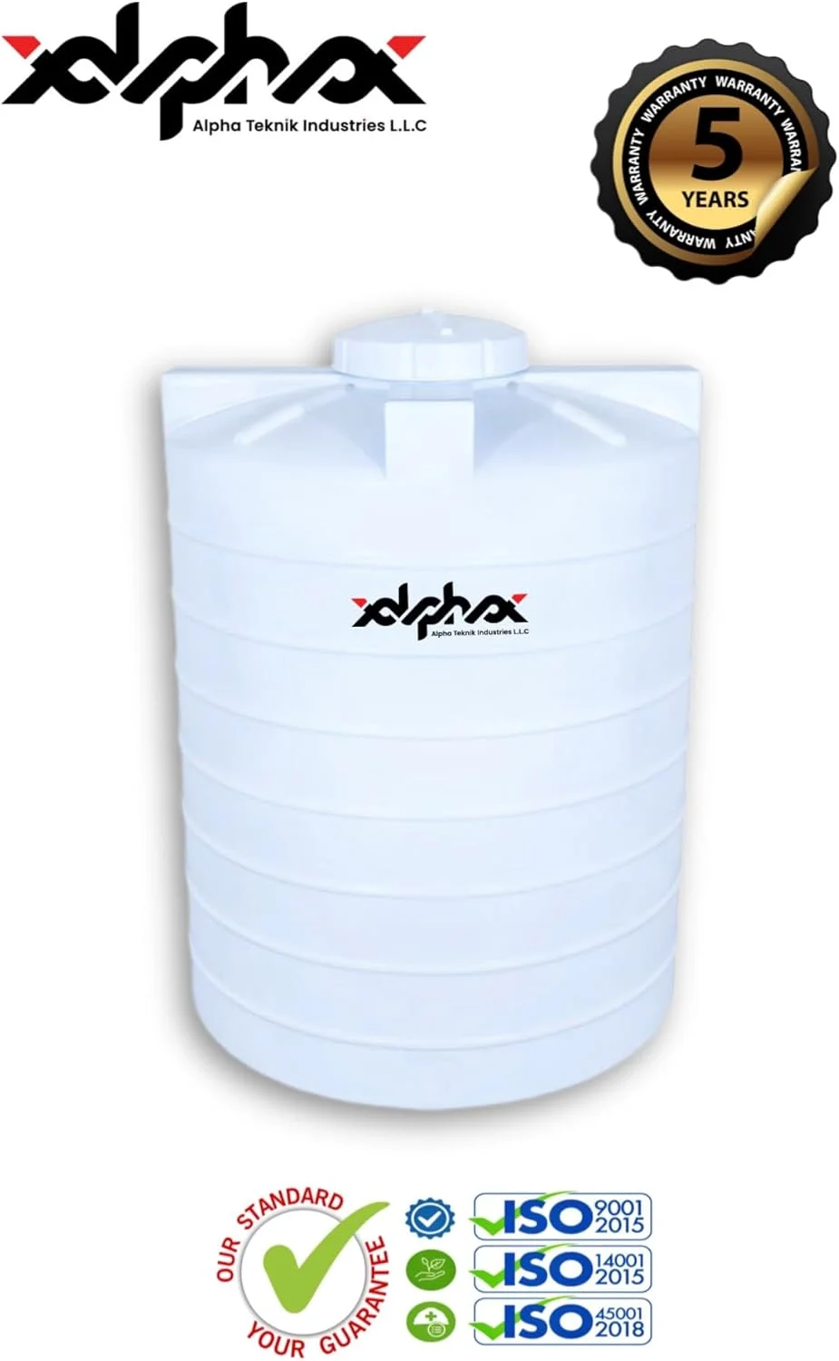 مخزن آب پلی اتیلن عمودی آلفا تکنیک 400 گالن (1520 لیتر) | 3 لایه | 5 سال گارانتی | ساخت امارات متحده عربی