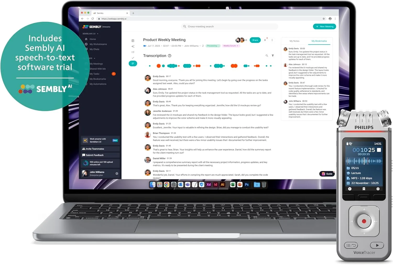 ضبط کننده صدا Philips DVT4115 VoiceTracer، ضبط کننده صدا، MP3 و PCM، 3 میکروفون HiFi، ضبط استثنایی از راه دور. مجوز آزمایشی Sembly AI: رونویسی، خلاصه های ایجاد شده توسط هوش مصنوعی، بینش های جلسه با هوش مصنوعی ضبط کننده صدا Philips DVT4115 VoiceTracer، ضبط کننده صدا، MP3 و PCM، 3 میکروفون HiFi، ضبط استثنایی از راه دور. مجوز آزمایشی Sembly AI: رونویسی، خلاصه های ایجاد شده توسط هوش مصنوعی، بینش های جلسه با هوش مصنوعی