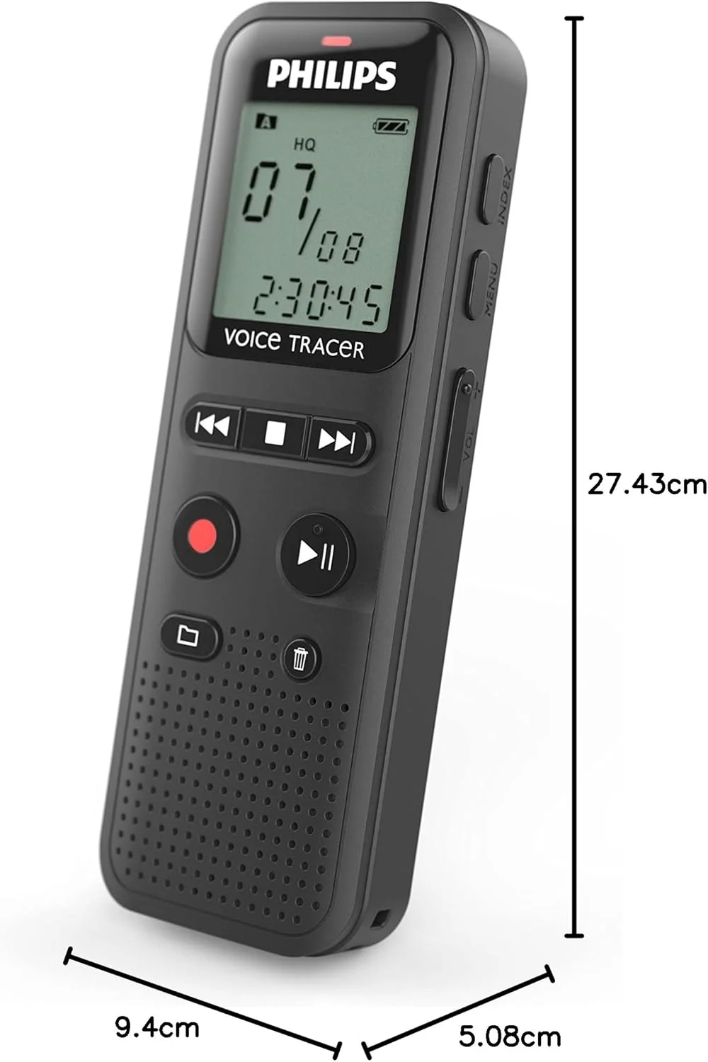 ضبط کننده صدا Philips VoiceTracer DVT1160 - عملکرد فعال سازی صدا، مونو WAV/ADPCM، 8 گیگابایت، عملکرد تک لمسی، اتصال USB به کامپیوتر، مشکی