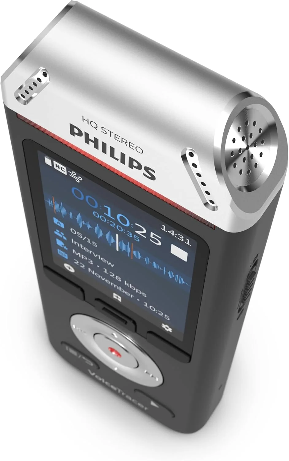 ضبط کننده صدای فیلیپس Voice Tracer مدل DVT2110/00، ضبط دیجیتال یادداشت، میکروفون دوگانه با کیفیت بالا، باتری قابل شارژ، حافظه 8 گیگابایتی، صفحه نمایش رنگی