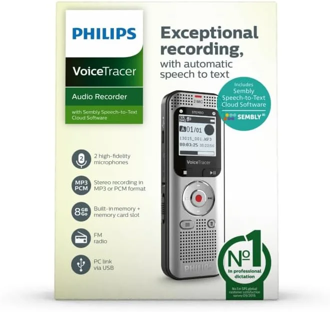 ضبط کننده صدای Philips VoiceTracer DVT2015، استریو MP3، حافظه داخلی 8 گیگابایتی، همراه با نرم افزار ابری تبدیل گفتار به متن ضبط کننده صدای Philips VoiceTracer DVT2015، استریو MP3، حافظه داخلی 8 گیگابایتی، همراه با نرم افزار ابری تبدیل گفتار به متن