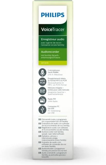 ضبط کننده صدای Philips VoiceTracer DVT2015، استریو MP3، حافظه داخلی 8 گیگابایتی، همراه با نرم افزار ابری تبدیل گفتار به متن ضبط کننده صدای Philips VoiceTracer DVT2015، استریو MP3، حافظه داخلی 8 گیگابایتی، همراه با نرم افزار ابری تبدیل گفتار به متن