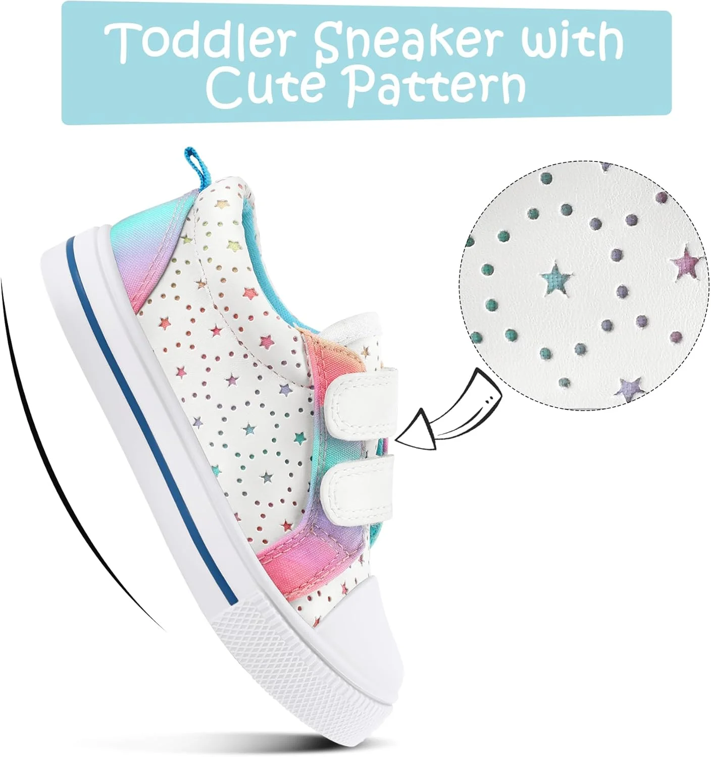 کفش های پسرانه و دخترانه K KomForme، کفش های کتانی بوم بچه گانه با طرح کارتونی دو چسبی، ستاره توخالی، سایز 9 کودک نوپا