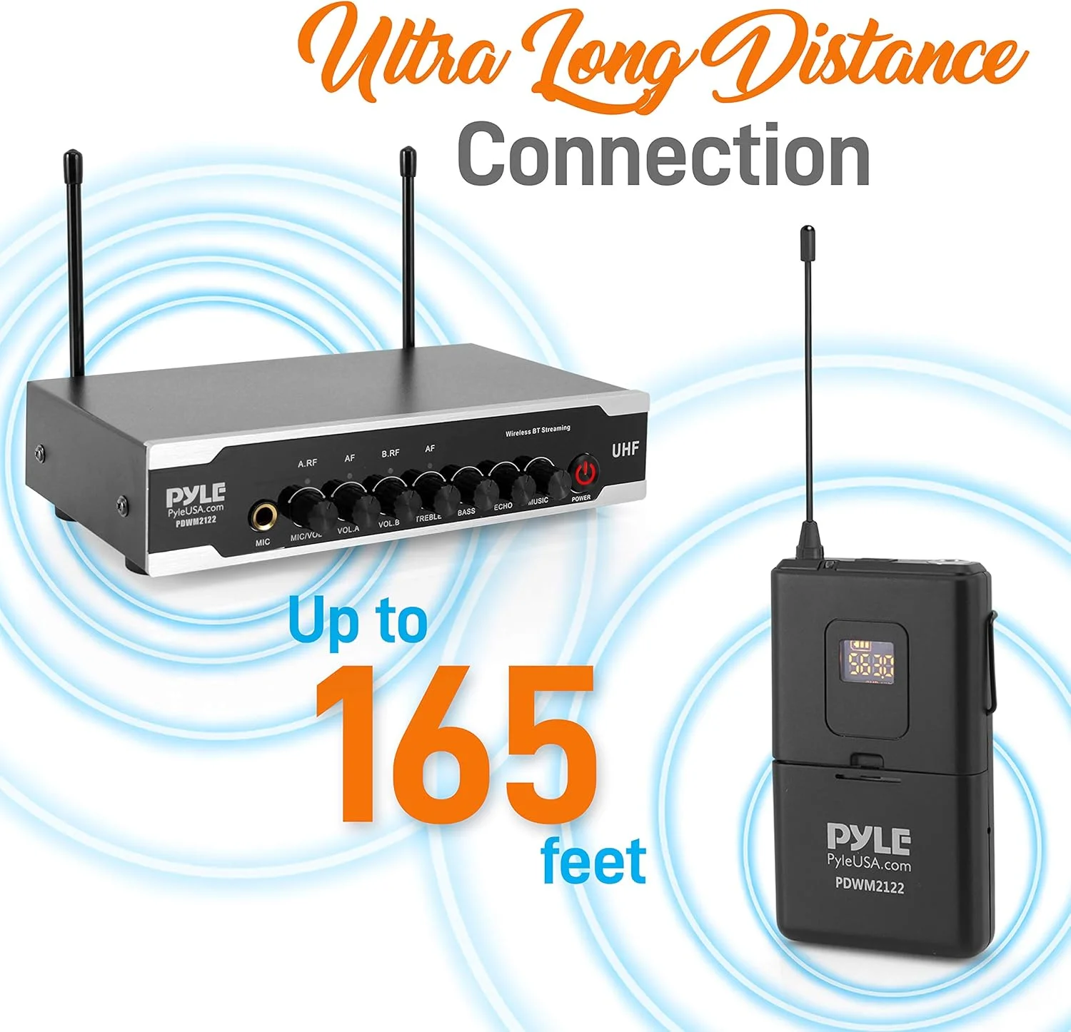 سیستم میکروفون بی سیم UHF قابل حمل - هدست بی سیم بلوتوثی میکروفون یقه ای لاوالیر با 2 فرستنده کمربندی با باتری، گیرنده، Aux، برای PA Karaoke DJ Party - Pyle PDWM2122 سیستم میکروفون بی سیم UHF قابل حمل - هدست بی سیم بلوتوثی میکروفون یقه ای لاوالیر با 2 فرستنده کمربندی با باتری، گیرنده، Aux، برای PA Karaoke DJ Party - Pyle PDWM2122