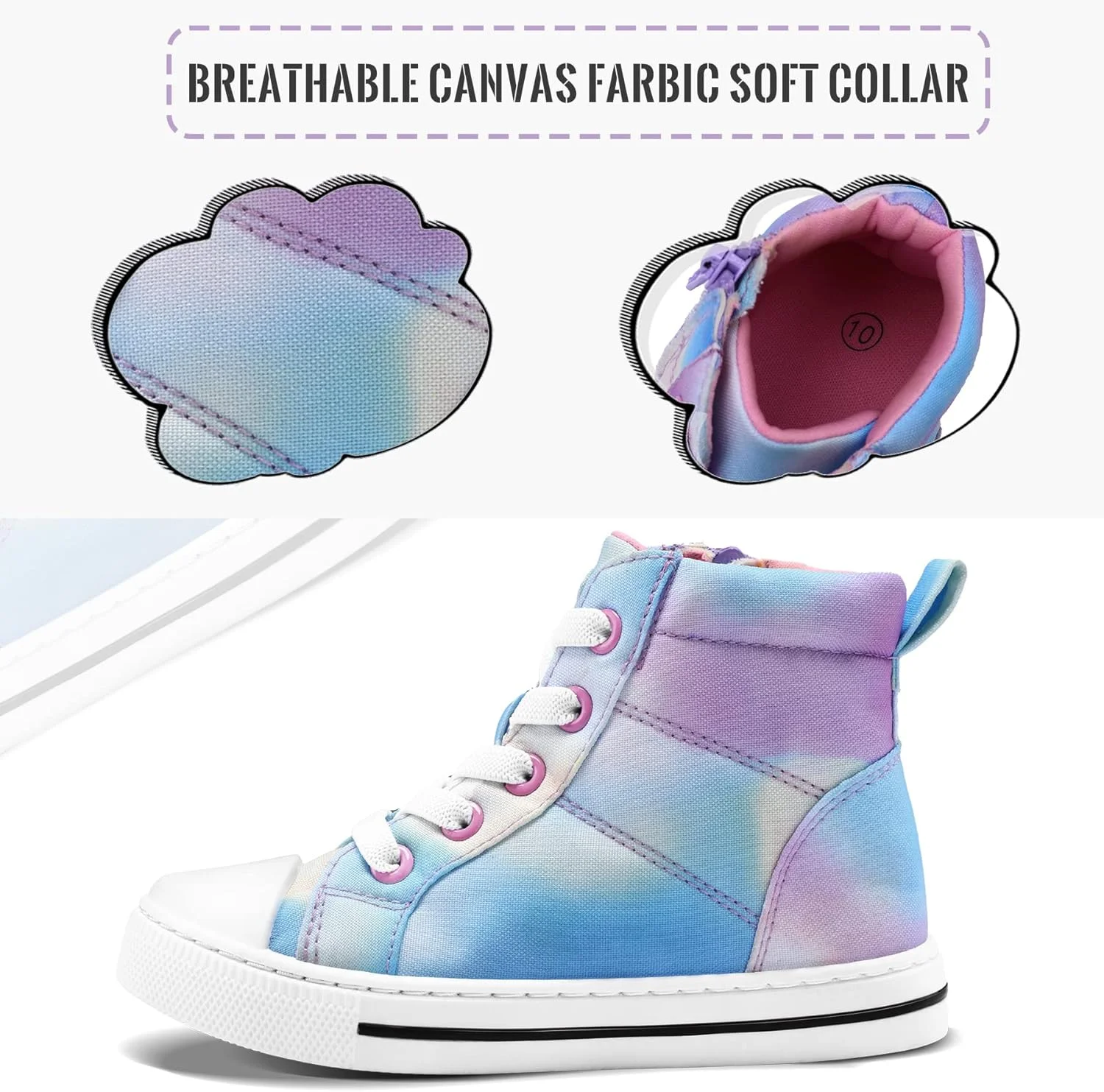 کفش‌های کتانی بچگانه K KomForme برای پسران و دختران، کفش‌های پیاده‌روی ساق بلند بوم با زیپ، گرادیان رنگ، سایز بزرگ