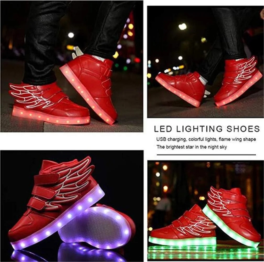 کفشهای فشن LED بچگانه کفش ورزشی چراغ دار با بال 7 رنگ چراغ چشمک زن برای پسران دختران هدیه کفش ورزشی ساق بلند شارژ USB، قرمز، 36 کفشهای فشن LED بچگانه کفش ورزشی چراغ دار با بال 7 رنگ چراغ چشمک زن برای پسران دختران هدیه کفش ورزشی ساق بلند شارژ USB، قرمز، 36