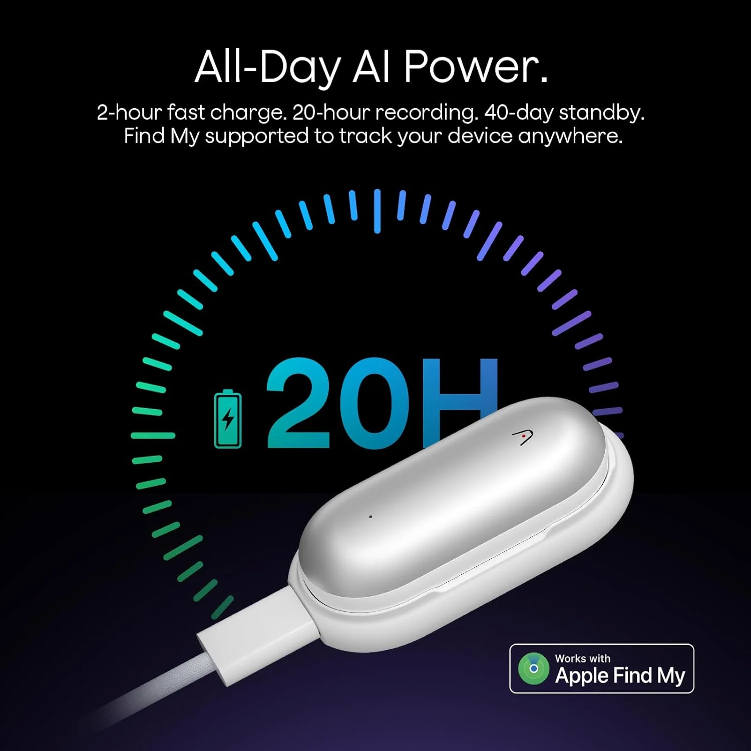 ضبط کننده صدای Plaud NotePin، ضبط کننده صدای هوش مصنوعی، کنترل برنامه، یادداشت بردار هوش مصنوعی، رونویسی و خلاصه سازی هوش مصنوعی، پشتیبانی از 112 زبان، حافظه 64 گیگابایتی، ضبط کننده صدا برای سخنرانی ها، جلسات، نقره ای قمری