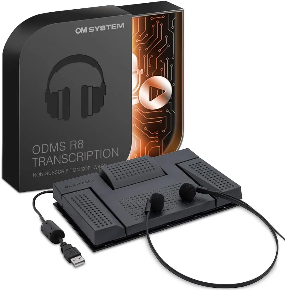 کیت رونویسی صوتی OM SYSTEM AS-2700 (پدال پایی USB، هدفون استریو برای تایپیست ها، نرم افزار رونویسی ODMS R8 برای کامپیوتر ویندوزی)