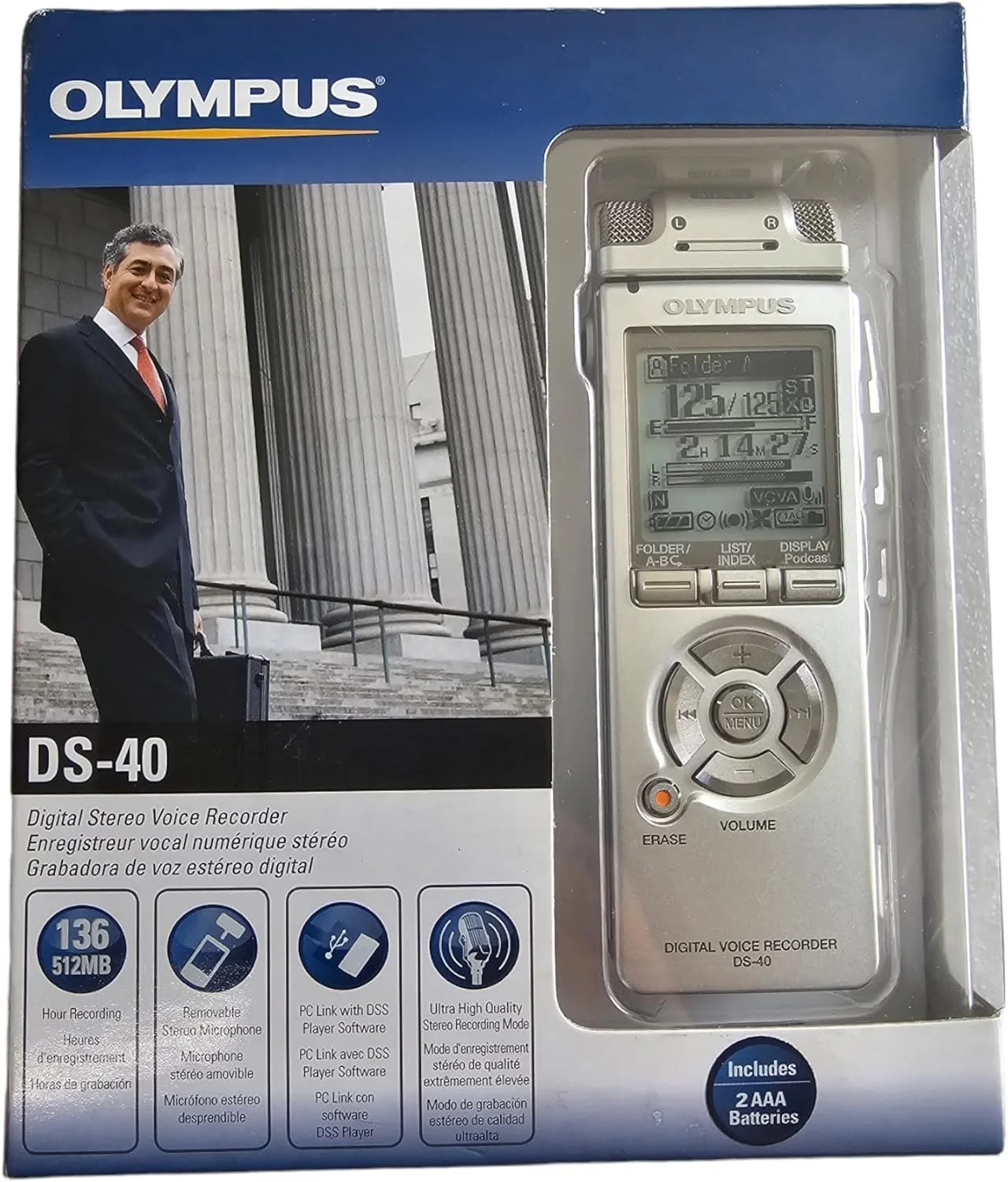 ضبط کننده صدای دیجیتال Olympus DS-40 با پخش MP3/WMA و حافظه 512 مگابایت
