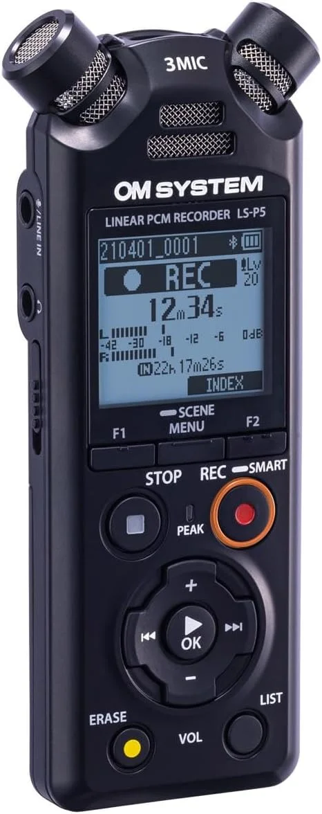 ضبط کننده PCM مدل OM System LS-P5 با میکروفون سه گانه Tresmic، بلوتوث، حالت میکروفون USB ترکیبی، صدای با وضوح بالا، فیلتر Low-Cut، حافظه داخلی 16 گیگابایتی ضبط کننده PCM مدل OM System LS-P5 با میکروفون سه گانه Tresmic، بلوتوث، حالت میکروفون USB ترکیبی، صدای با وضوح بالا، فیلتر Low-Cut، حافظه داخلی 16 گیگابایتی