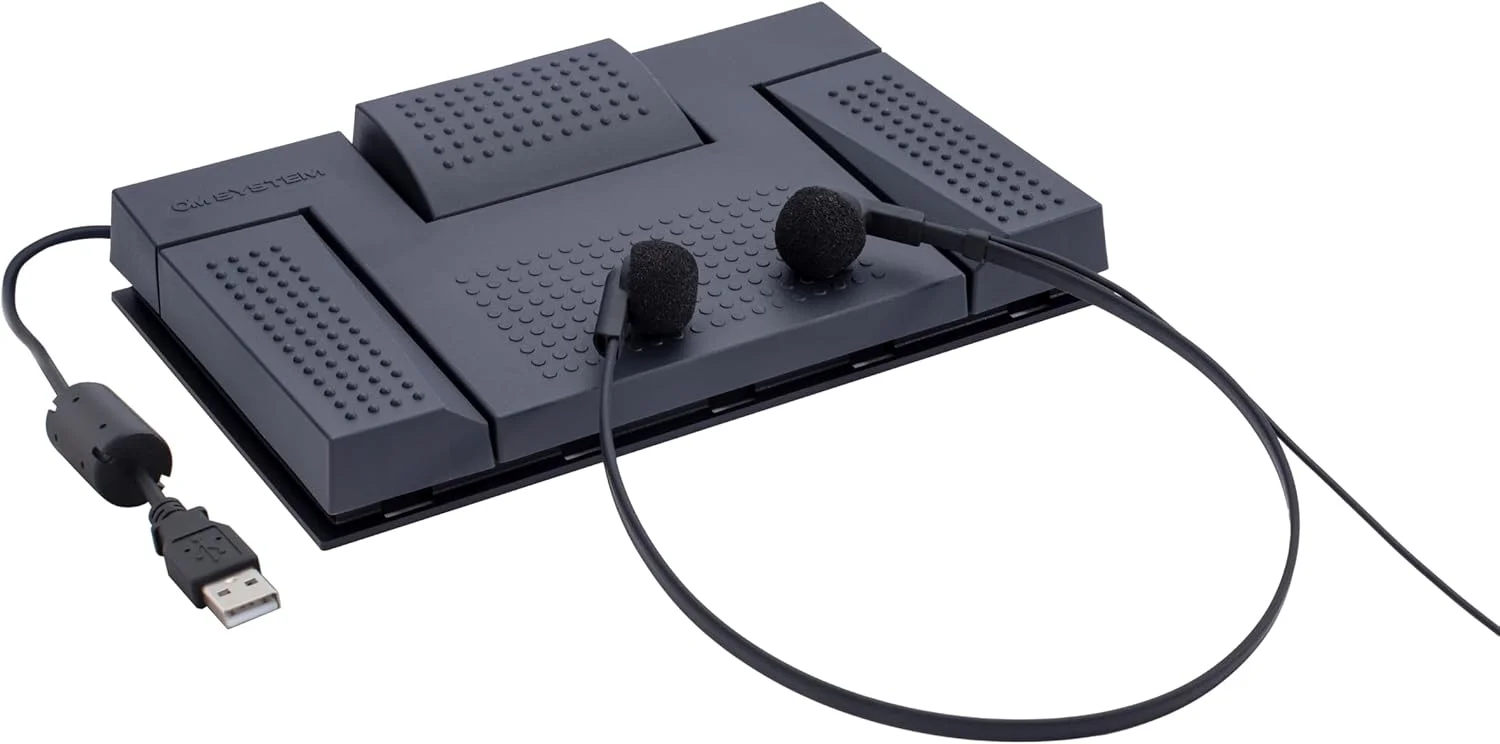 کیت رونویسی صوتی OM SYSTEM AS-2700 (پدال پایی USB، هدفون استریو برای تایپیست ها، نرم افزار رونویسی ODMS R8 برای کامپیوتر ویندوزی)