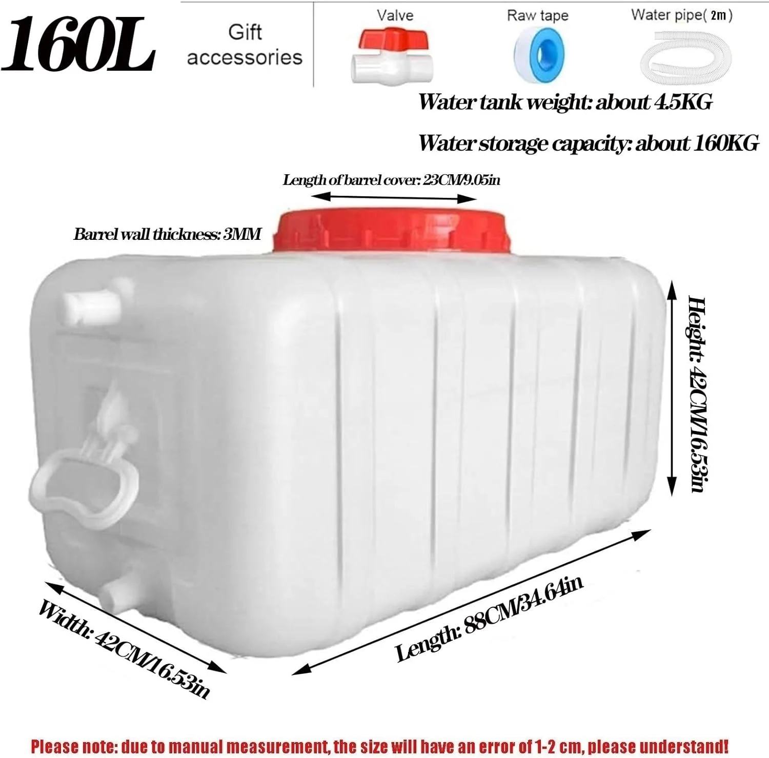مخزن آب قابل حمل JIESOO با ظرفیت 48L / 80L / 110L / 160L / 200L / 340L، سفید، مناسب سفر و فعالیت های بیرون از منزل، چند منظوره، افقی، مربعی شکل (110 لیتر)