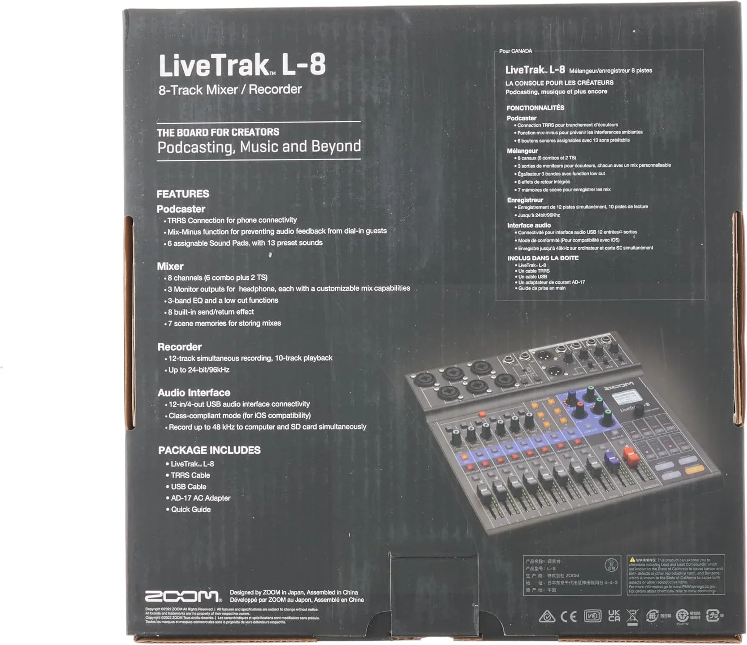 زوم - L-8 LIVETRACK - میکسر 8 کاناله - 4 میکس هدفون جداگانه، پدهای جینگل، ضبط کننده چند مسیره و رابط صوتی