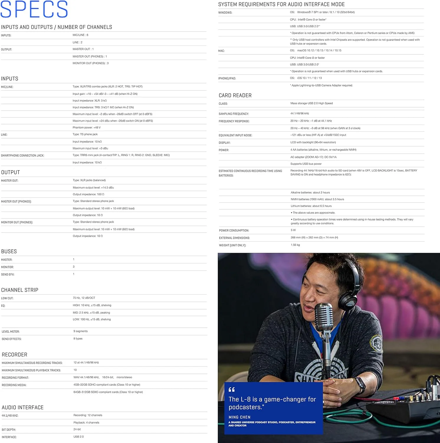میکسر دیجیتال و ضبط کننده چند مسیره 8 کاناله قابل حمل Zoom LiveTrak L-8 + 4 عدد میکروفون Zoom ZDM-1 به همراه هدفون، بادگیر و پایه + پارچه تمیز کننده - بسته پادکست 4 نفره میکسر دیجیتال و ضبط کننده چند مسیره 8 کاناله قابل حمل Zoom LiveTrak L-8 + 4 عدد میکروفون Zoom ZDM-1 به همراه هدفون، بادگیر و پایه + پارچه تمیز کننده - بسته پادکست 4 نفره