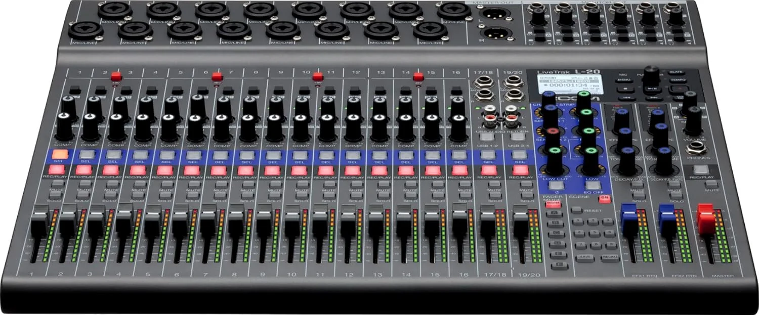 میکسر دیجیتال ZOOM LiveTrak L-20، ضبط کننده 20 ترک و رابط صوتی چند کاناله برای استودیو، استیج و پادکست میکسر دیجیتال ZOOM LiveTrak L-20، ضبط کننده 20 ترک و رابط صوتی چند کاناله برای استودیو، استیج و پادکست