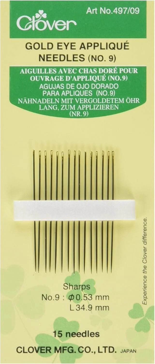 سوزن های اپلیکه چشم طلایی Clover شماره 9، فلزی، 9 عدد
