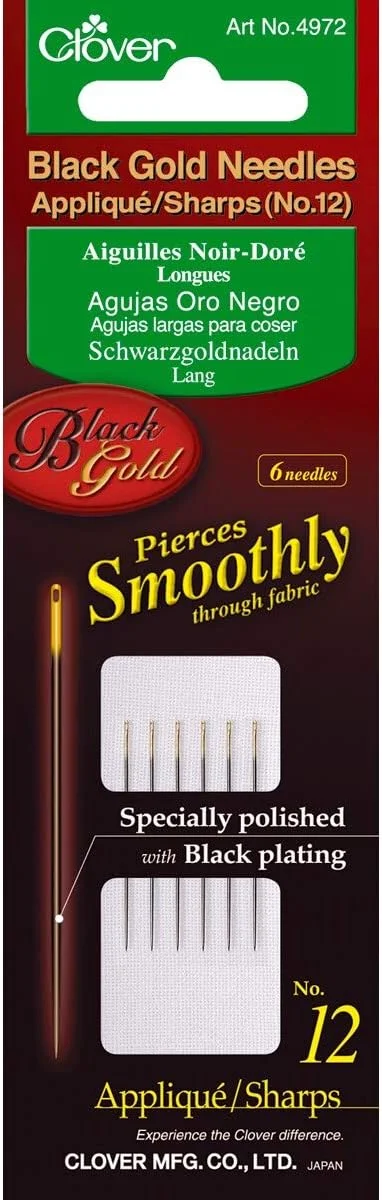 سوزن های اپلیکه/تیز طلای سیاه Clover سایز 12 بسته 6 عددی