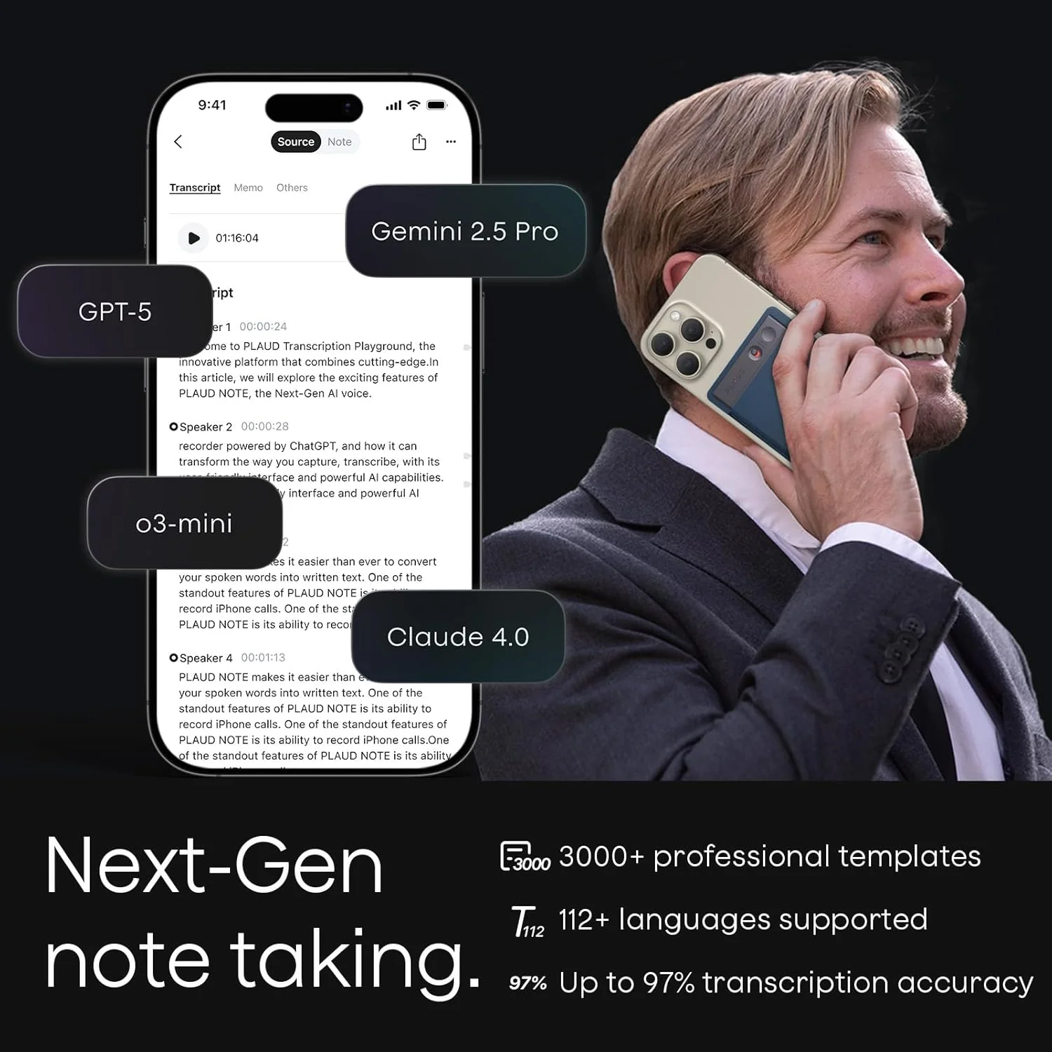 دستگاه ضبط صدا هوش مصنوعی Plaud Note / دستگاه ضبط صدا با قابلیت کنترل برنامه، رونویسی و خلاصه سازی هوش مصنوعی، پشتیبانی از 112 زبان، ضبط کننده صدای دیجیتال 64 گیگابایتی برای سخنرانی ها، جلسات، تماس ها