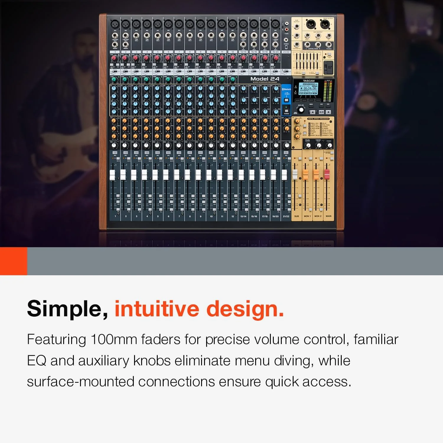 تسکام مدل 24، میکسر چند منظوره 24 کاناله، میکسر زنده و استودیوی ضبط، میکسر آنالوگ، ضبط کننده دیجیتال، رابط صوتی USB تسکام مدل 24، میکسر چند منظوره 24 کاناله، میکسر زنده و استودیوی ضبط، میکسر آنالوگ، ضبط کننده دیجیتال، رابط صوتی USB