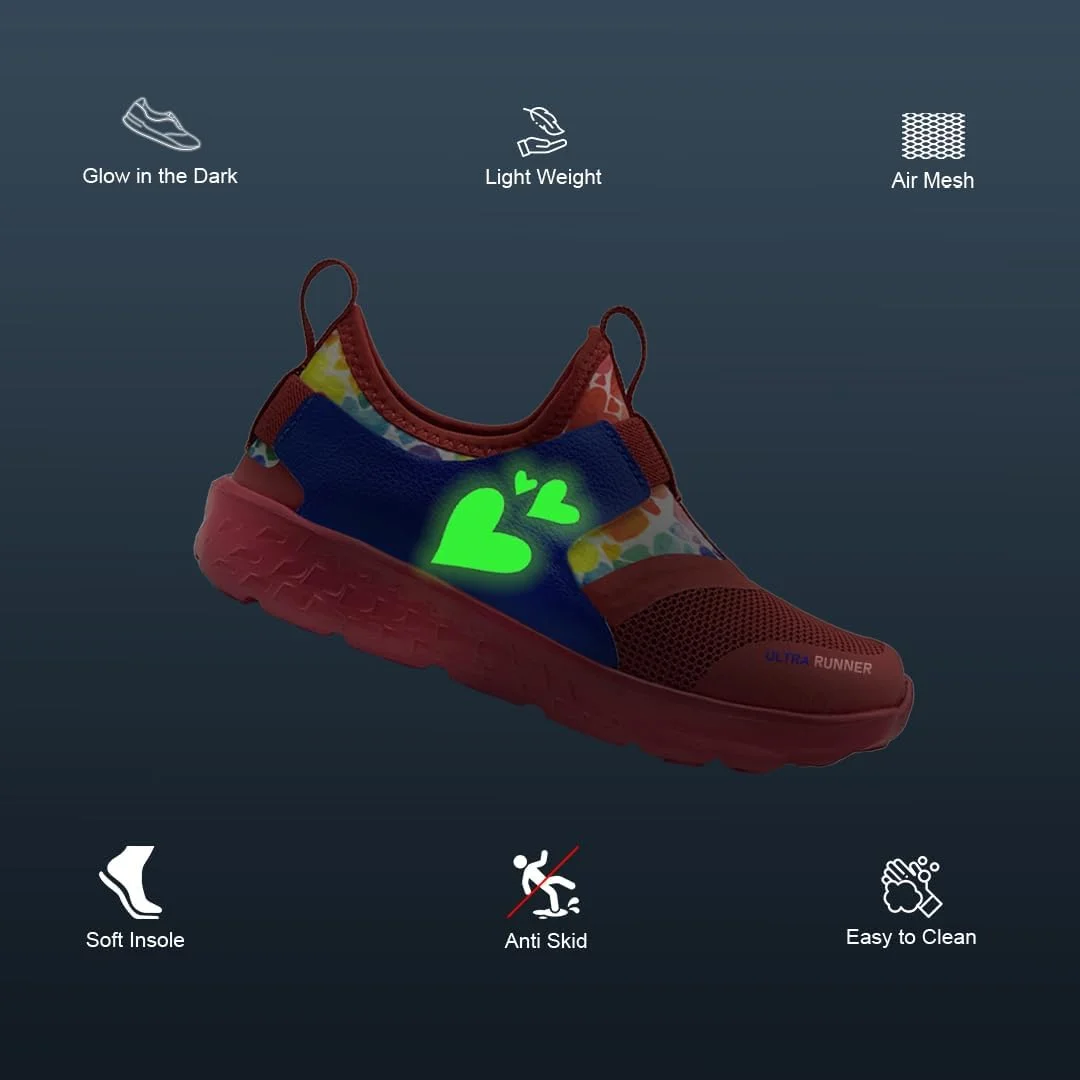 کفش های شب تاب Ultra Runner KazarMax | راحت | سبک وزن | کتانی غیر رسمی دخترانه، قرمز، سایز 11 بچه گانه کفش های شب تاب Ultra Runner KazarMax | راحت | سبک وزن | کتانی غیر رسمی دخترانه، قرمز، سایز 11 بچه گانه