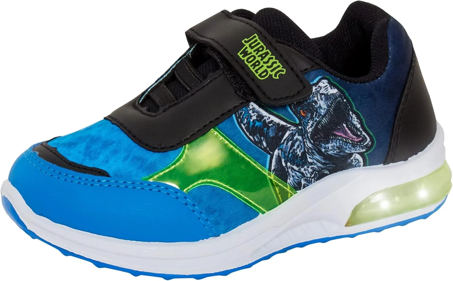 کفش ورزشی چراغ دار دنیای ژوراسیک، طرح دایناسور، مناسب پسران، کفش کتانی دایناسوری چند رنگ، سایز 10 UK Child