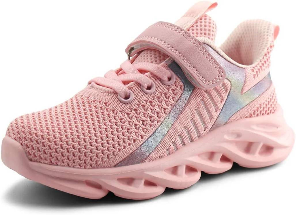 کفش‌های ورزشی سبک وزن بچگانه JABASIC، کفش‌های تنیس و دویدن تنفسی پسرانه و دخترانه، صورتی، سایز 11 کودک